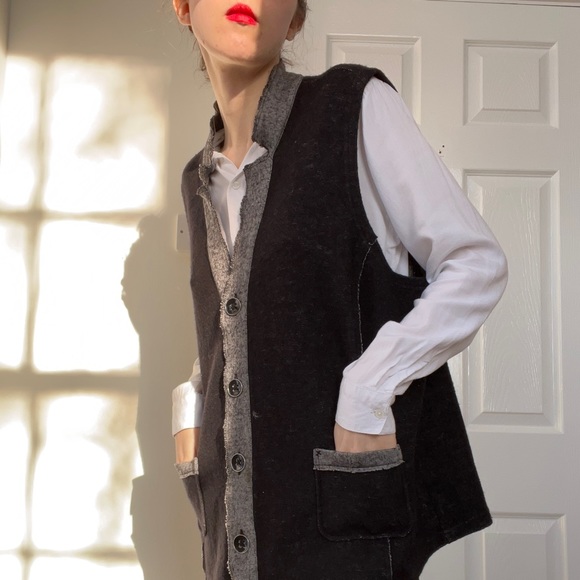 Betty Barclay Vintage Utility Workwear Oversized Wool Knit Gulet Vest Waistcoat - Picture 3 of 13